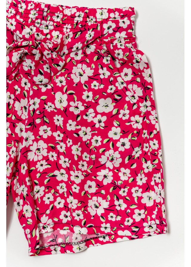 Παιδικό υφασμάτινο floral σορτσάκι σε φούξ χρώμα
