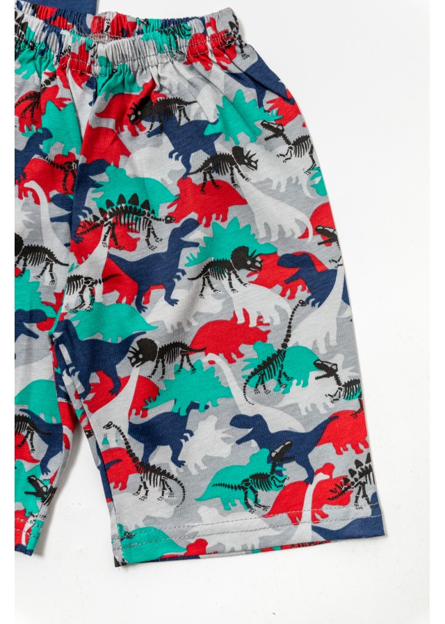 Παιδική βαμβακερή κοντομάνικη πιτζάμα dinosaurs με βερμούδα σε μπλέ χρώμα 