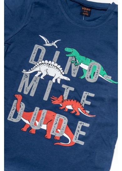 Παιδική βαμβακερή κοντομάνικη πιτζάμα dinosaurs με βερμούδα σε μπλέ χρώμα 