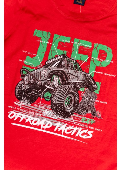 Παιδική βαμβακερή πιτζάμα με βερμούδα σε κόκκινο χρώμα 