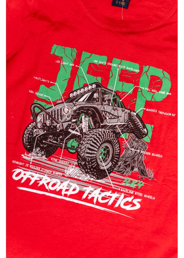 Παιδική βαμβακερή πιτζάμα με βερμούδα σε κόκκινο χρώμα 