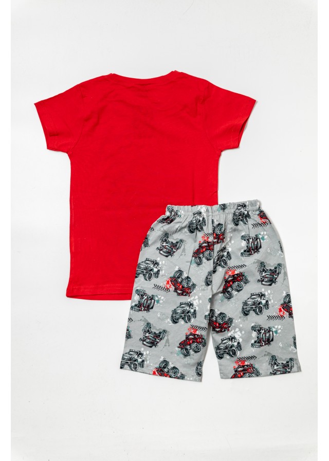 Παιδική βαμβακερή πιτζάμα με βερμούδα σε κόκκινο χρώμα 