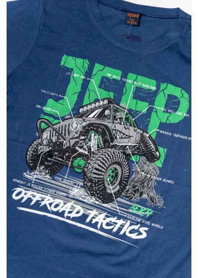 Παιδική βαμβακερή κοντομάνικη πιτζάμα με βερμούδα jeep σε μπλε χρώμα