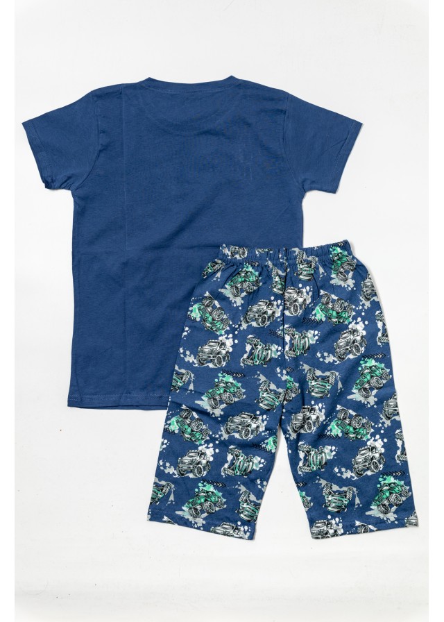 Παιδική βαμβακερή κοντομάνικη πιτζάμα με βερμούδα jeep σε μπλε χρώμα