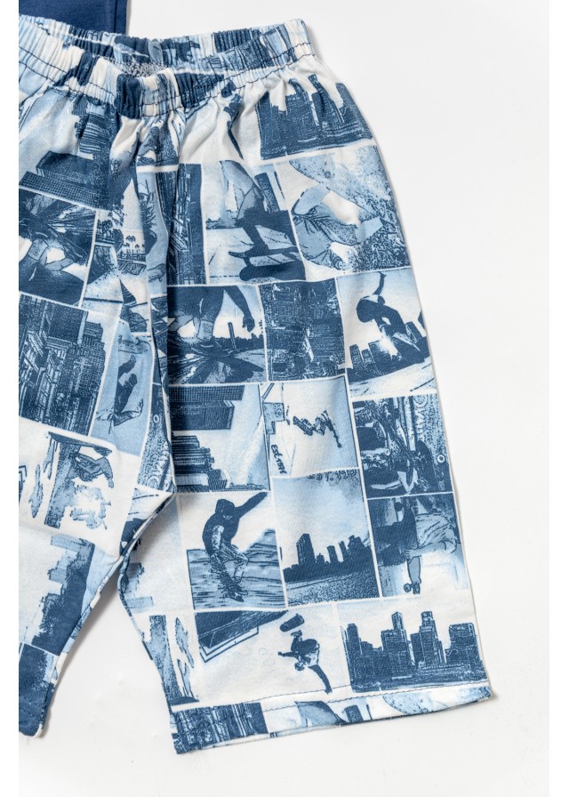 Παιδική βαμβακερή πιτζάμα με βερμούδα σε μπλε χρώμα