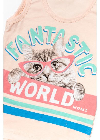 Παιδική βαμβακερή αμάνικη πιτζάμα cute kitty σε ροζ χρώμα