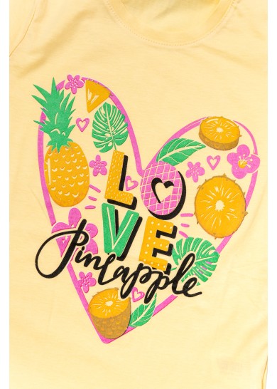 Παιδική βαμβακερή κοντομάνικη πιτζάμα με βερμούδα pineapple σε κίτρινο χρώμα