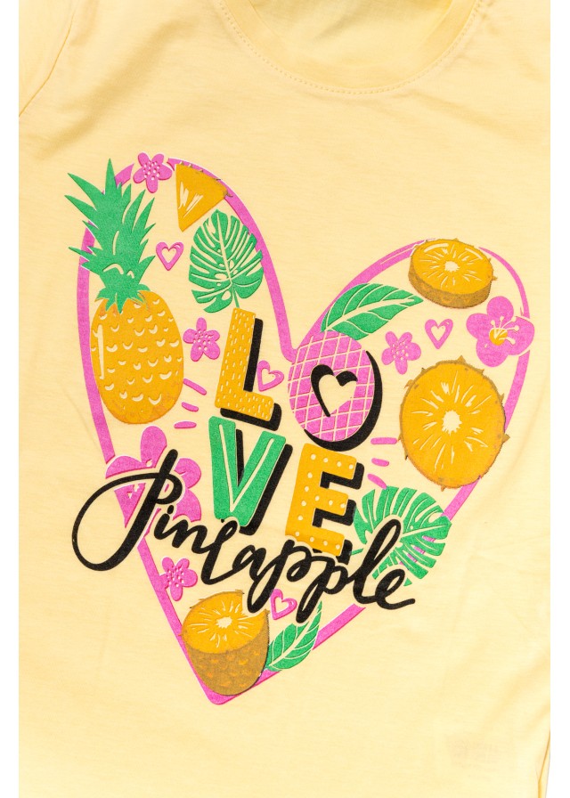 Παιδική βαμβακερή κοντομάνικη πιτζάμα με βερμούδα pineapple σε κίτρινο χρώμα