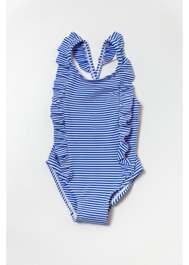 Βρεφικό ολόσωμο ριγέ μαγιό σε μπλέ χρώμα