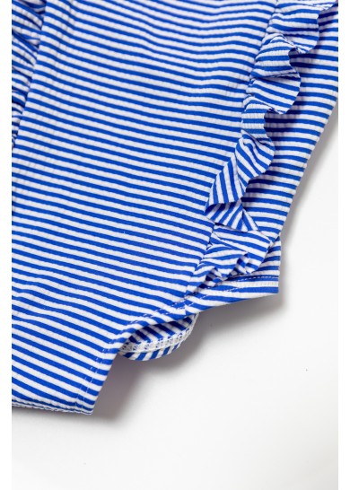 Βρεφικό ολόσωμο ριγέ μαγιό σε μπλέ χρώμα