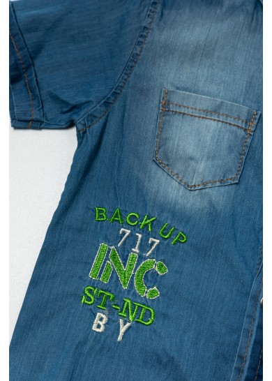 Παιδικό σετ με κοντομάνικο τζίν πουκάμισο και βεραμάν υφασμάτινη βερμούδα