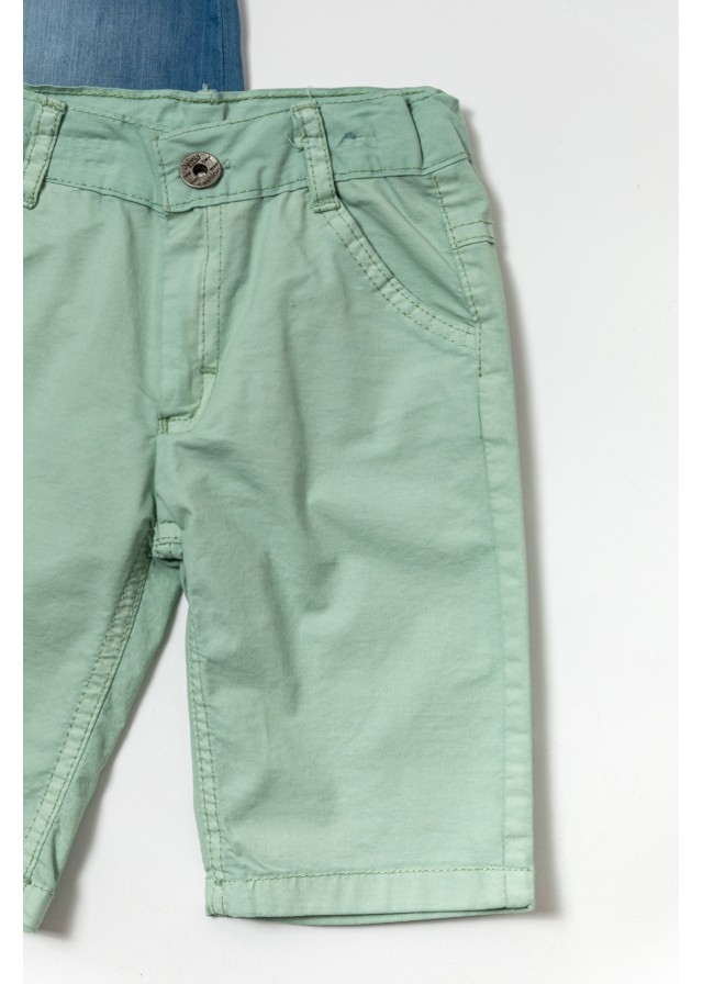 Παιδικό σετ με κοντομάνικο τζίν πουκάμισο και βεραμάν υφασμάτινη βερμούδα