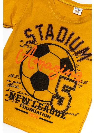 Παιδικό βαμβακερό σετ με κοντομάνικο μπλουζάκι stadium σε κίτρινο χρώμα και μαύρο σορτσάκι