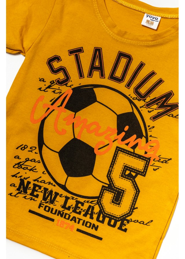 Παιδικό βαμβακερό σετ με κοντομάνικο μπλουζάκι stadium σε κίτρινο χρώμα και μαύρο σορτσάκι