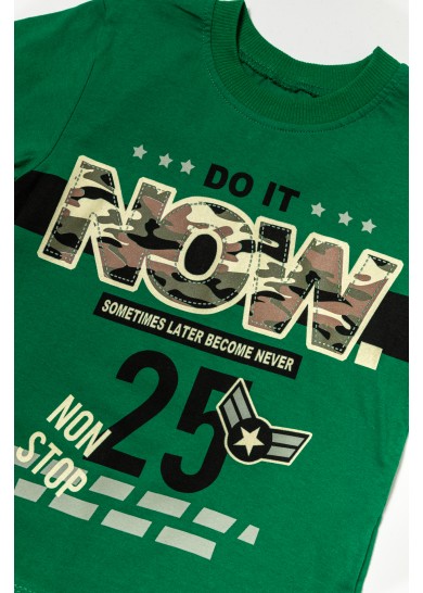 Παιδικό βαμβακερό σετ με κοντομάνικο μπλουζάκι και καλοκαιρινό σορτς military σε πράσινο χρώμα