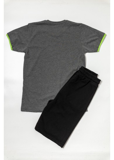 Παιδικό βαμβακερό σετ με κοντομάνικο μπλουζάκι και σορτς καλοκαιρινό σε γκρι χρώμα