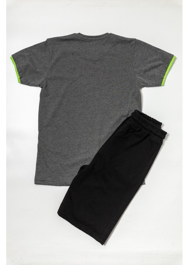 Παιδικό βαμβακερό σετ με κοντομάνικο μπλουζάκι και σορτς καλοκαιρινό σε γκρι χρώμα