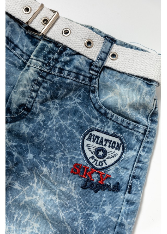 Παιδική βαμβακερή τζιν βερμούδα με ζώνη σε μπλε χρώμα