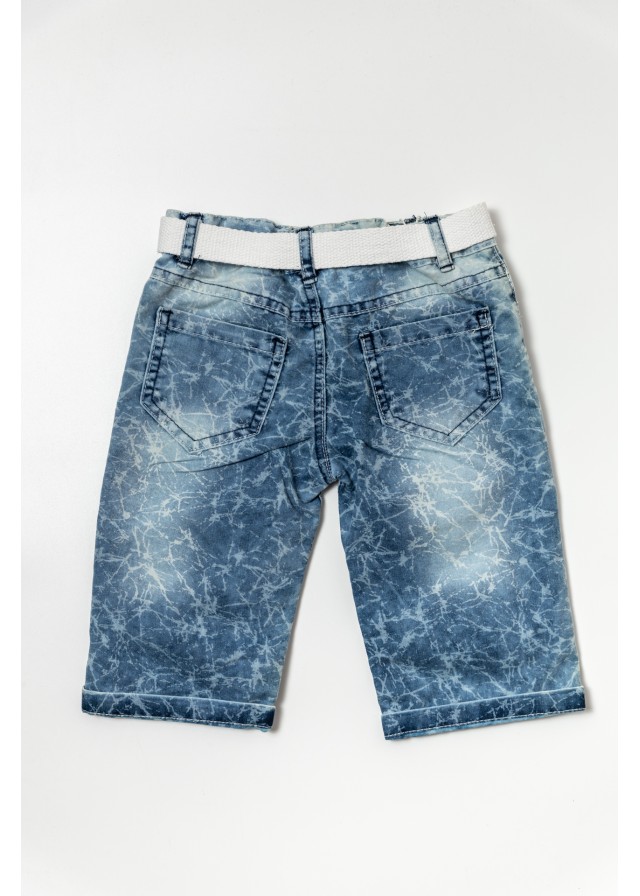 Παιδική βαμβακερή τζιν βερμούδα με ζώνη σε μπλε χρώμα