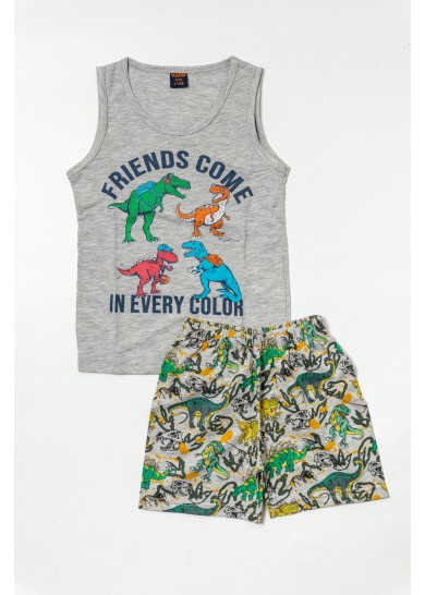 Παιδική βαμβακερή αμάνικη πιτζάμα με δεινόσαυρους σε γκρι χρώμα