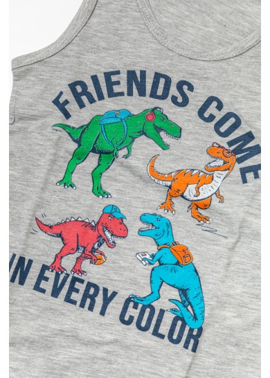 Παιδική βαμβακερή αμάνικη πιτζάμα με δεινόσαυρους σε γκρι χρώμα