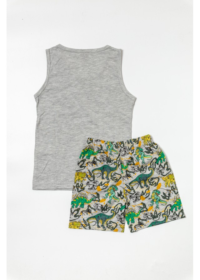 Παιδική βαμβακερή αμάνικη πιτζάμα με δεινόσαυρους σε γκρι χρώμα