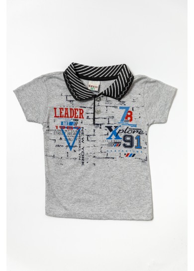 Παιδική κοντομάνικη polo μπλούζα σε γκρι χρώμα