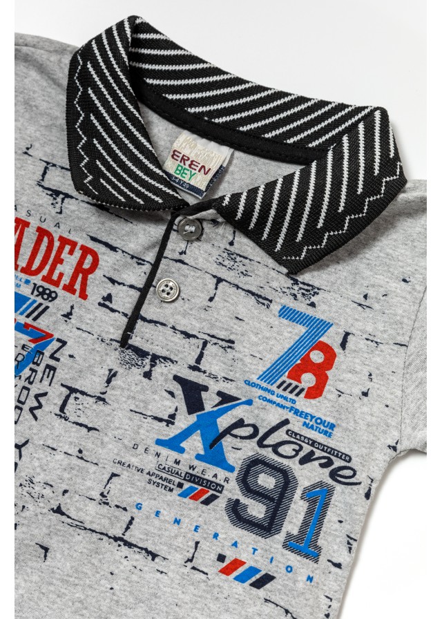 Παιδική κοντομάνικη polo μπλούζα σε γκρι χρώμα