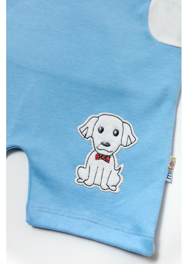 Βρεφική βαμβακερή σαλοπέτα μαζί με κοντομάνικο μπλουζάκι σε γαλάζιο χρώμα