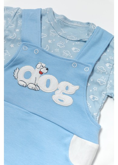 Βρεφική βαμβακερή σαλοπέτα μαζί με κοντομάνικο μπλουζάκι σε γαλάζιο χρώμα