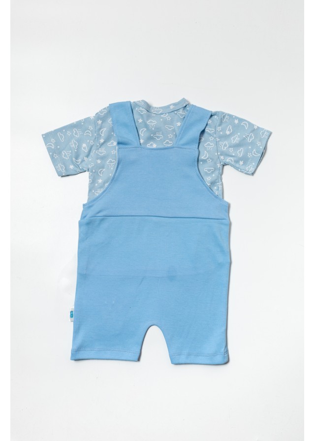 Βρεφική βαμβακερή σαλοπέτα μαζί με κοντομάνικο μπλουζάκι σε γαλάζιο χρώμα