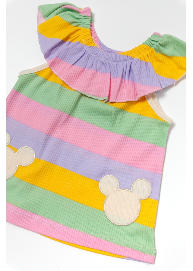 Βρεφικό βαμβακερό πολύχρωμο σετ με αμάνικο μπλουζάκι και σορτς καλοκαιρινό 