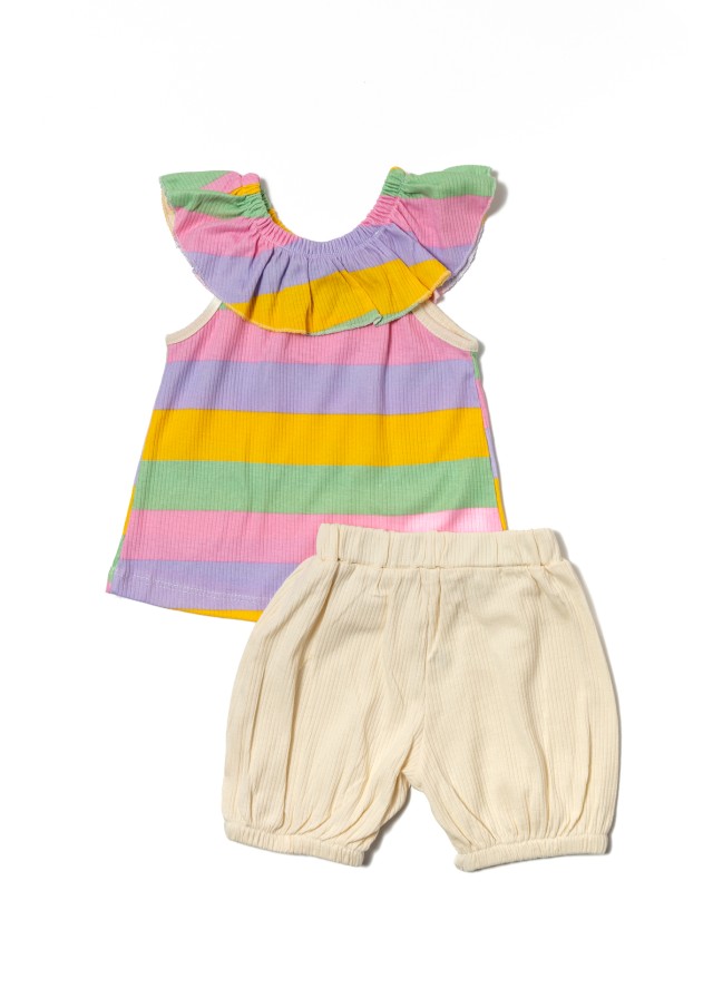 Βρεφικό βαμβακερό πολύχρωμο σετ με αμάνικο μπλουζάκι και σορτς καλοκαιρινό 