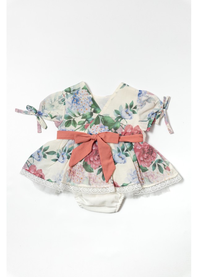 Βρεφικό βαμβακερό vintage φόρεμα σε μπεζ χρώμα