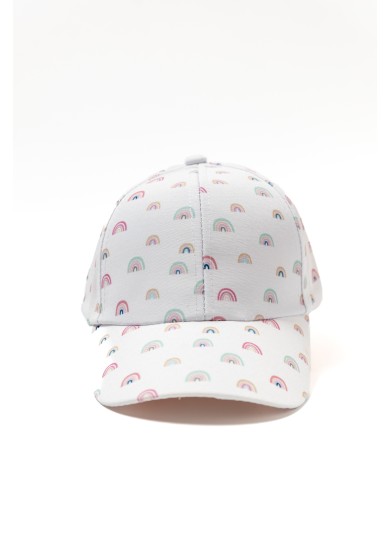 Παιδικό βαμβακερό καπέλο Jockey υφασμάτινο Rainbow σε λευκό χρώμα