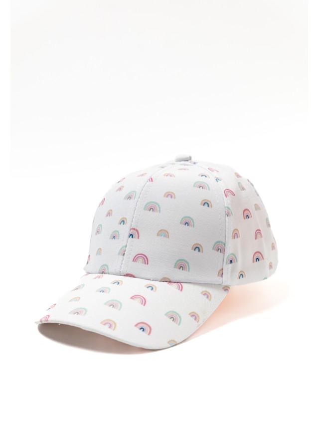 Παιδικό βαμβακερό καπέλο Jockey υφασμάτινο Rainbow σε λευκό χρώμα
