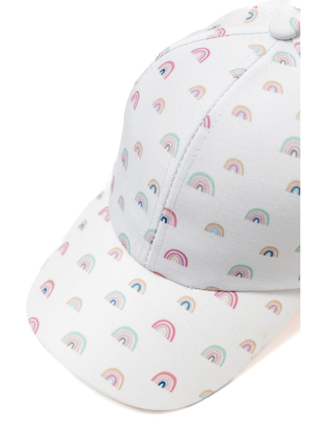 Παιδικό βαμβακερό καπέλο Jockey υφασμάτινο Rainbow σε λευκό χρώμα