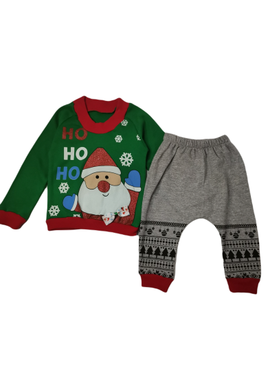 Παιδικό χριστουγεννιάτικο σετ φόρμας Santa Claus σε πράσινο με γκρί χρώμα Παιδικό χριστουγεννιάτικο σετ φόρμας Santa Claus σε πράσινο με γκρί χρώμα