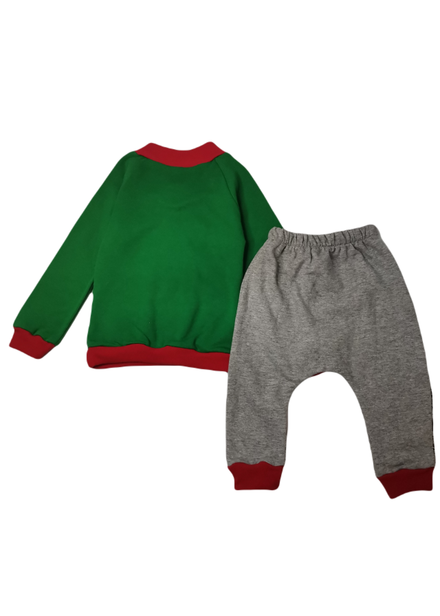 Παιδικό χριστουγεννιάτικο σετ φόρμας Santa Claus σε πράσινο με γκρί χρώμα Παιδικό χριστουγεννιάτικο σετ φόρμας Santa Claus σε πράσινο με γκρί χρώμα