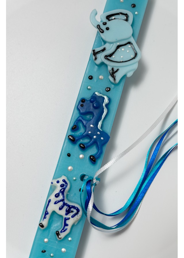 Χειροποίητη παιδική αρωματική λαμπάδα με ζωάκια σε γαλάζιο χρώμα 