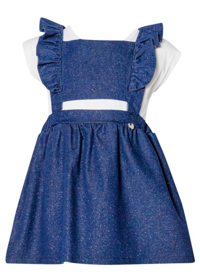Serafino παιδικό τζιν φόρεμα με glitter σε μπλε χρώμα με λευκό T-shirt