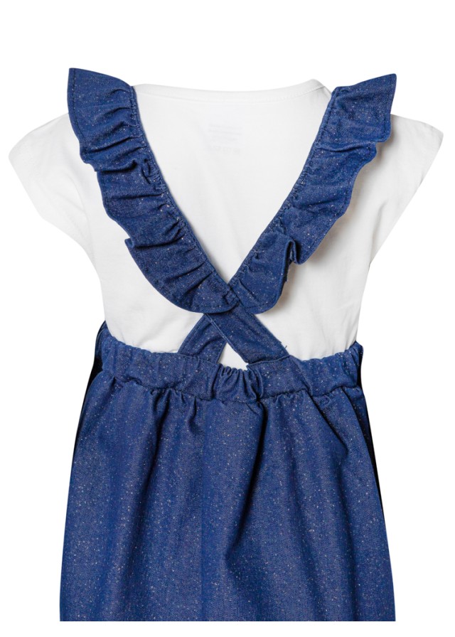 Serafino παιδικό τζιν φόρεμα με glitter σε μπλε χρώμα με λευκό T-shirt