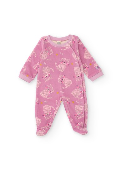 Βρεφικό ολόσωμο Tuc Tuc fleece φορμάκι με γατούλες σε ροζ χρώμα 