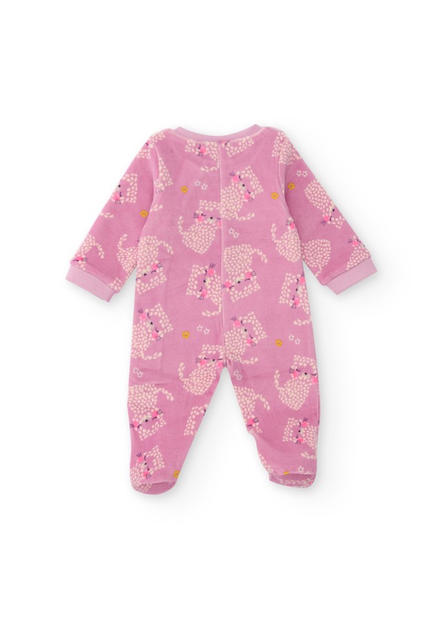 Βρεφικό ολόσωμο Tuc Tuc fleece φορμάκι με γατούλες σε ροζ χρώμα 
