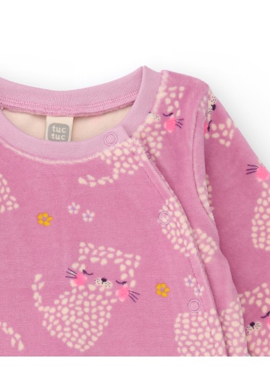 Βρεφικό ολόσωμο Tuc Tuc fleece φορμάκι με γατούλες σε ροζ χρώμα 