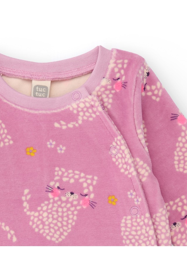 Βρεφικό ολόσωμο Tuc Tuc fleece φορμάκι με γατούλες σε ροζ χρώμα 