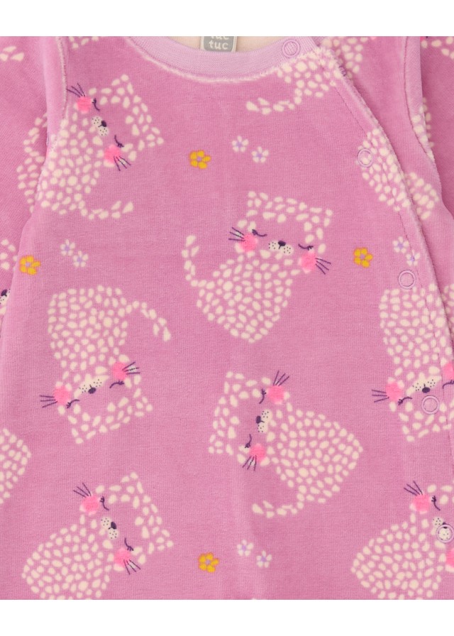 Βρεφικό ολόσωμο Tuc Tuc fleece φορμάκι με γατούλες σε ροζ χρώμα 