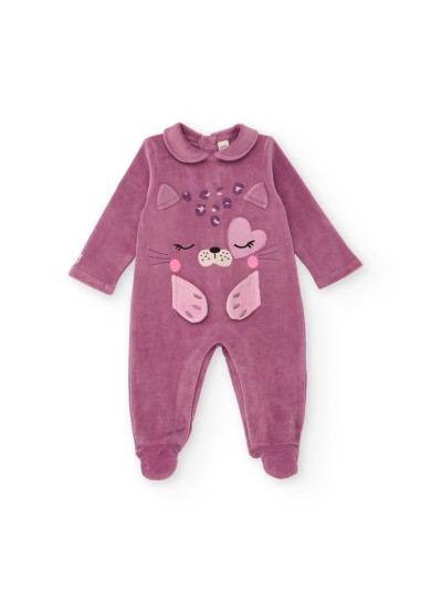 Βρεφικό ολόσωμο Tuc Tuc fleece φορμάκι με γατούλα σε μωβ χρώμα