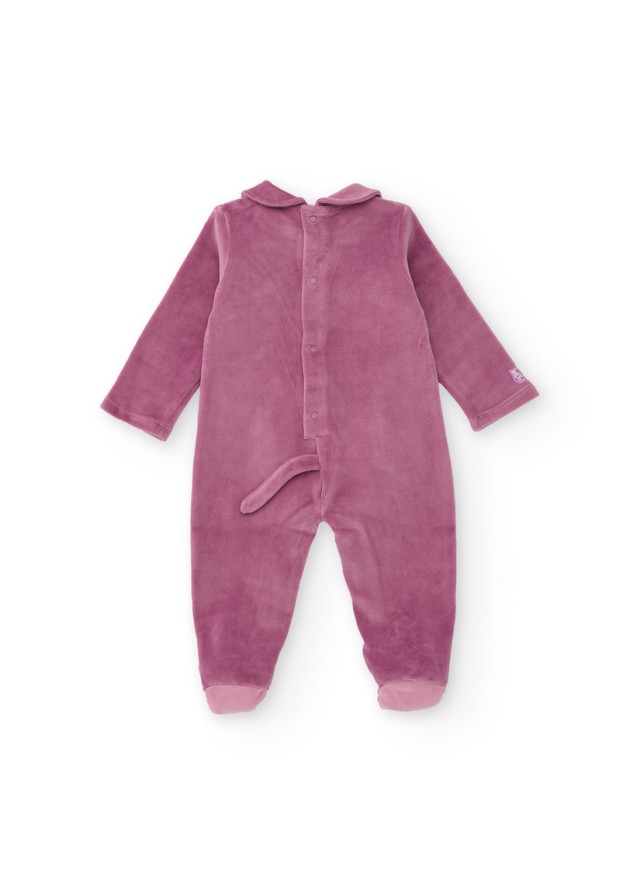 Βρεφικό ολόσωμο Tuc Tuc fleece φορμάκι με γατούλα σε μωβ χρώμα