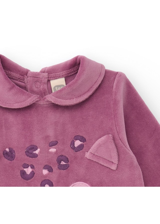 Βρεφικό ολόσωμο Tuc Tuc fleece φορμάκι με γατούλα σε μωβ χρώμα